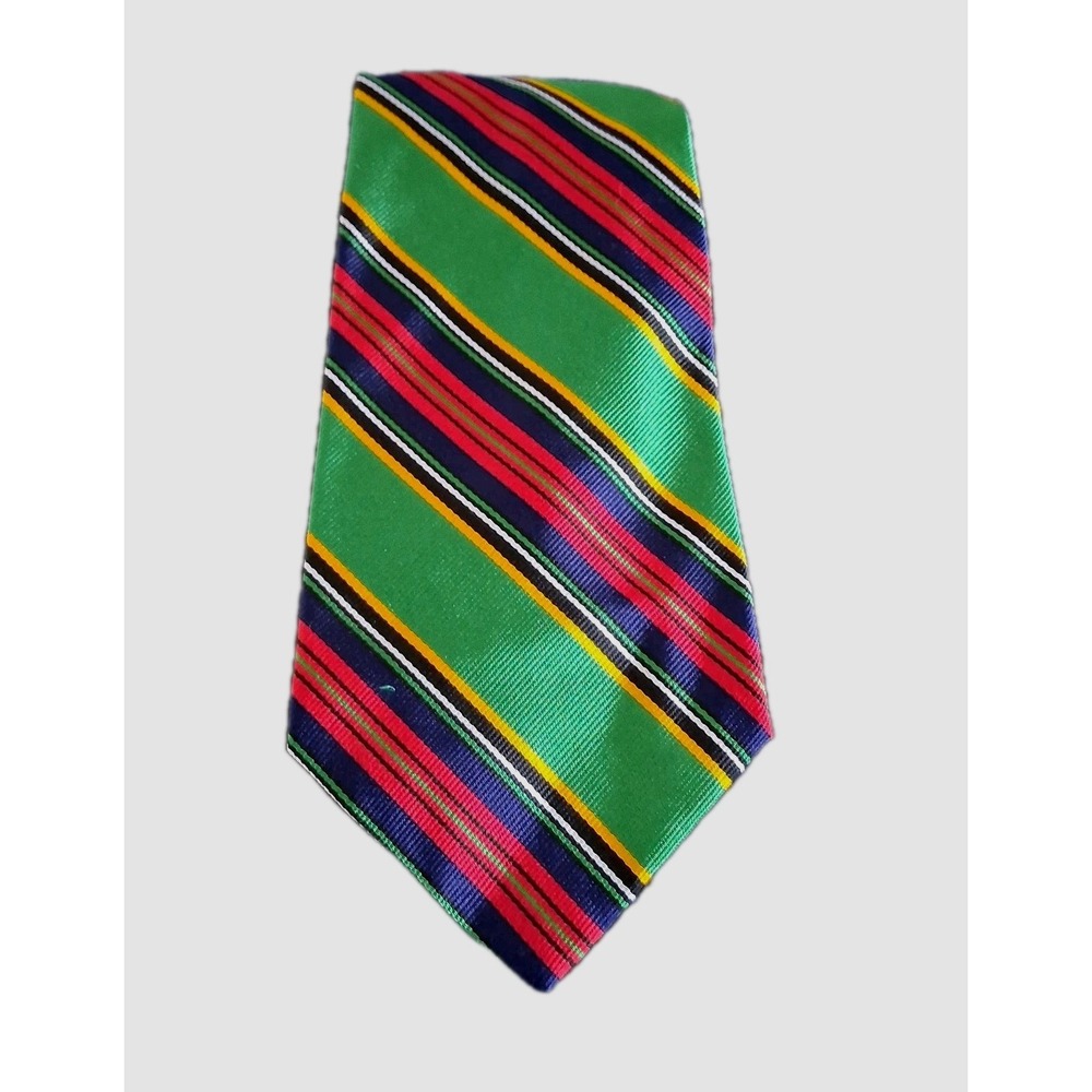 Polo Ralph Lauren Hand Made Silk Necktie Red Blue Green Striped 4" x 57" Italy